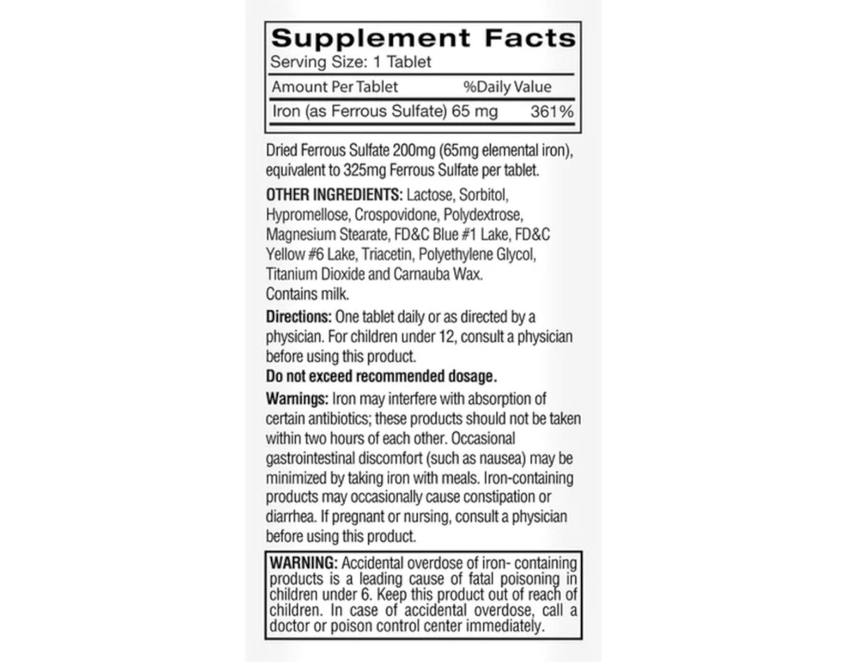 Emballage de Feosol fer ferreux avec informations nutritionnelles