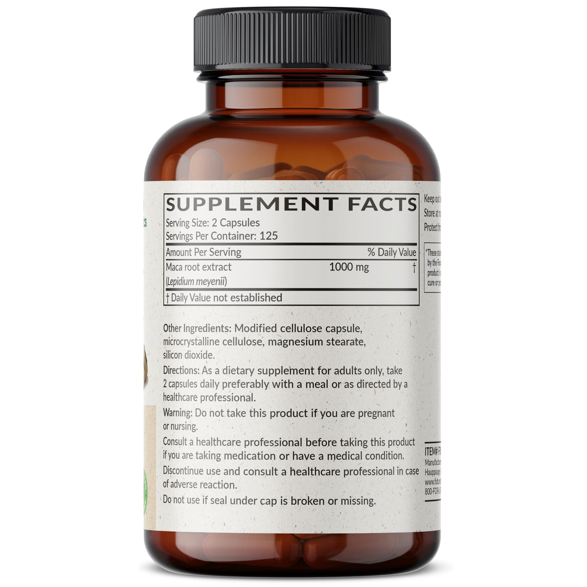 Emballage de Futurebiotics Maca Racine 4000 mg avec étiquette