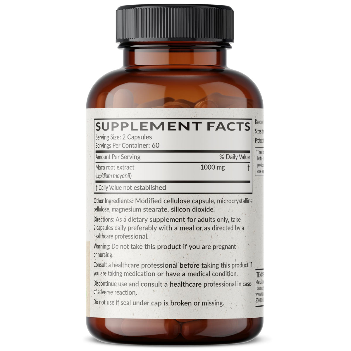 Emballage de Futurebiotics Maca Root avec informations nutritionnelles