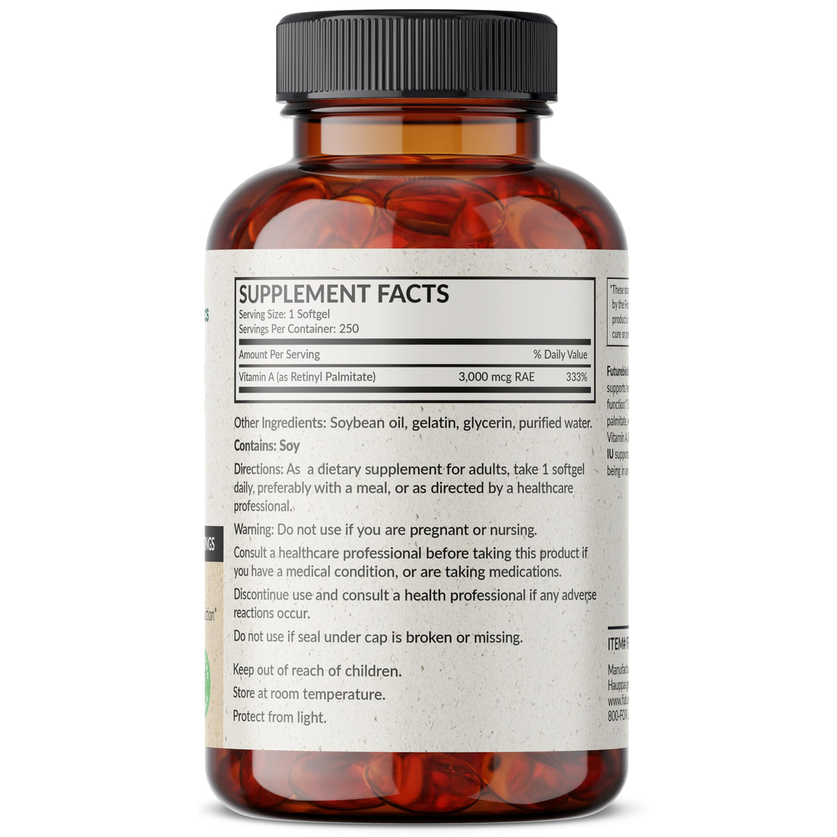 Emballage de Futurebiotics Vitamine A 10 000 UI gélules molles