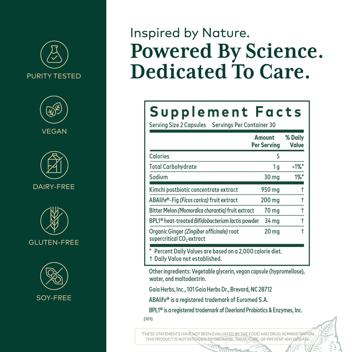 Emballage de Gaia Herbs PRO Tri-Glycemic avec informations nutritionnelles