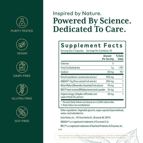 Emballage de Gaia Herbs PRO Tri-Glycemic avec informations nutritionnelles