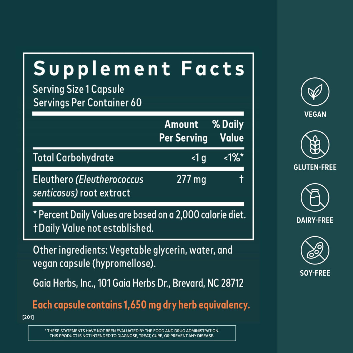 Emballage de Gaia Herbs Racine d'Éleuthéro 60 capsules