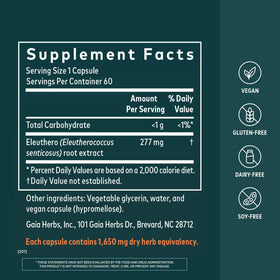 Emballage de Gaia Herbs Racine d'Éleuthéro 60 capsules