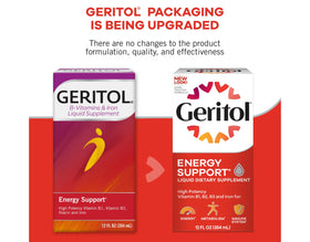 Emballage de Geritol Liquid Energy B-Vitamines avec dimensions
