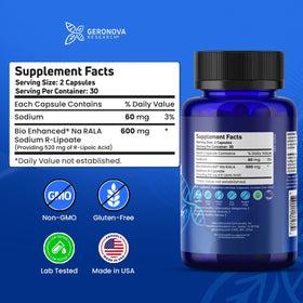 Emballage de Geronova Research Acide R-Lipoïque Bio-Amélioré 60 capsules