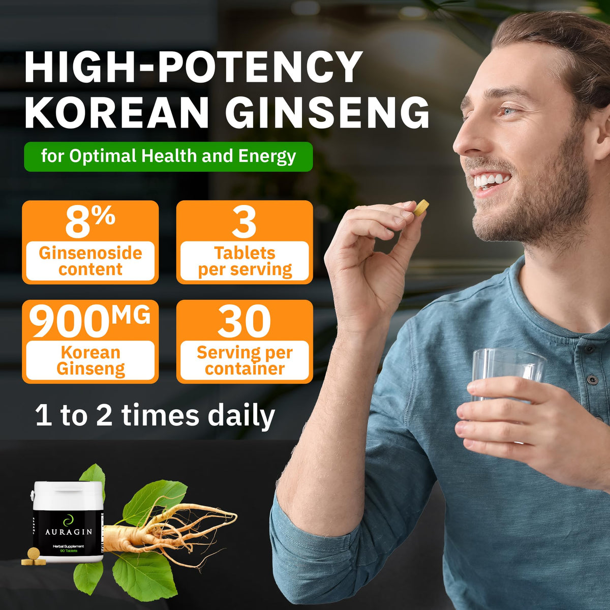 Emballage de Ginseng Rouge Auragin sur une surface en bois