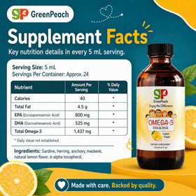 Emballage de GreenPeach Omega 3 pour Enfants avec logo