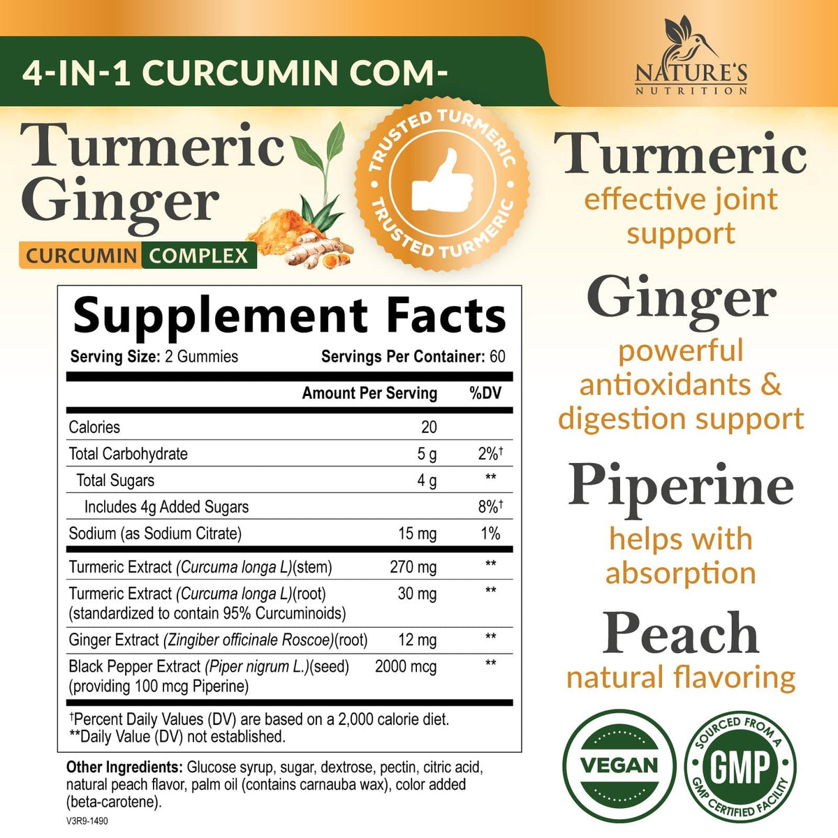 Emballage de gummies de curcuma Nature's Nutrition