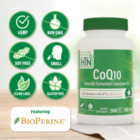Emballage de Health Thru Nutrition CoQ-10 100mg 360 gélules