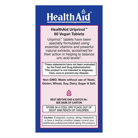 Emballage de HealthAid Uriprinol 60 tablettes vue de côté