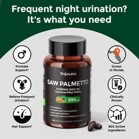 Emballage de HojaSana Saw Palmetto 320mg avec les ingrédients visibles