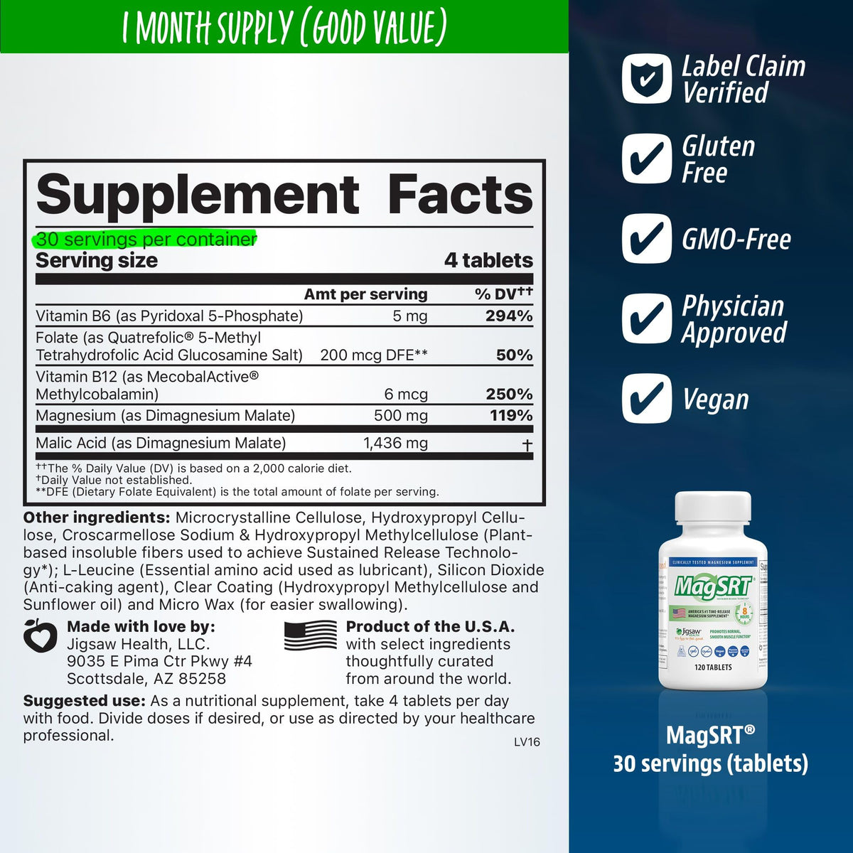 Emballage de Jigsaw Health MagSRT avec informations nutritionnelles