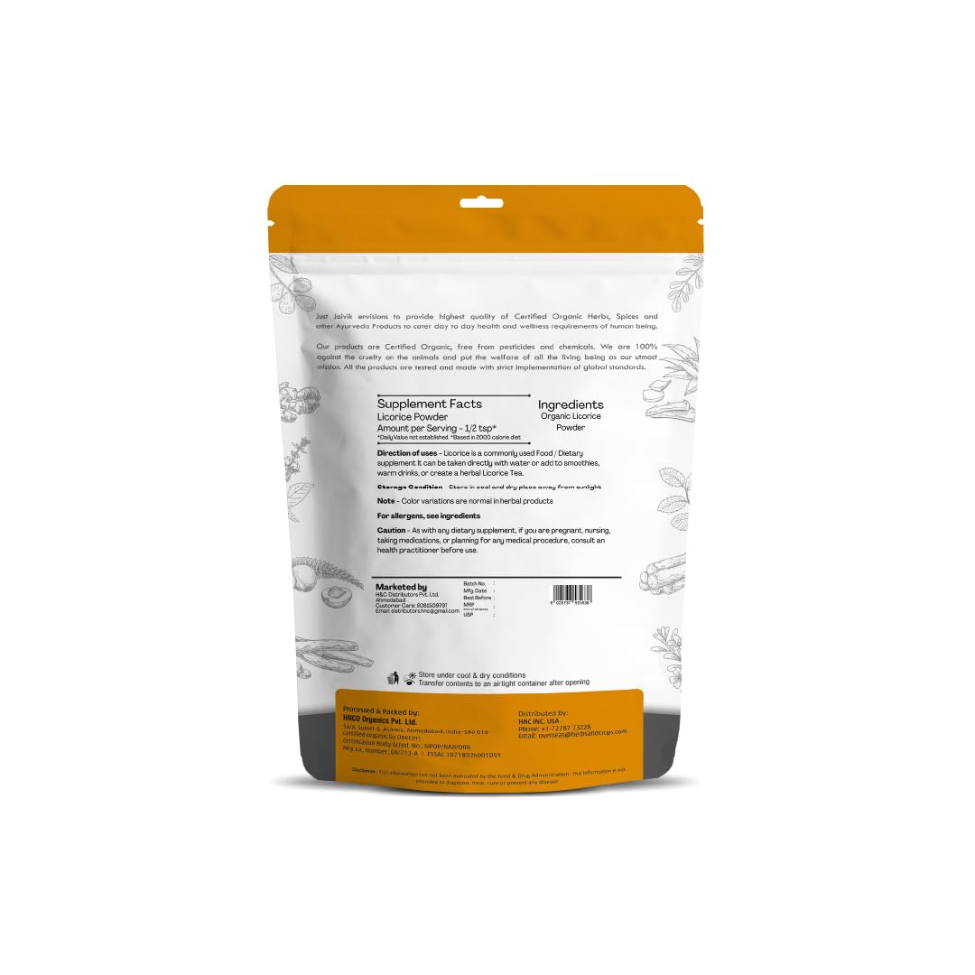 Emballage de Just Jaivik Poudre de Racine de Réglisse, vue latérale
