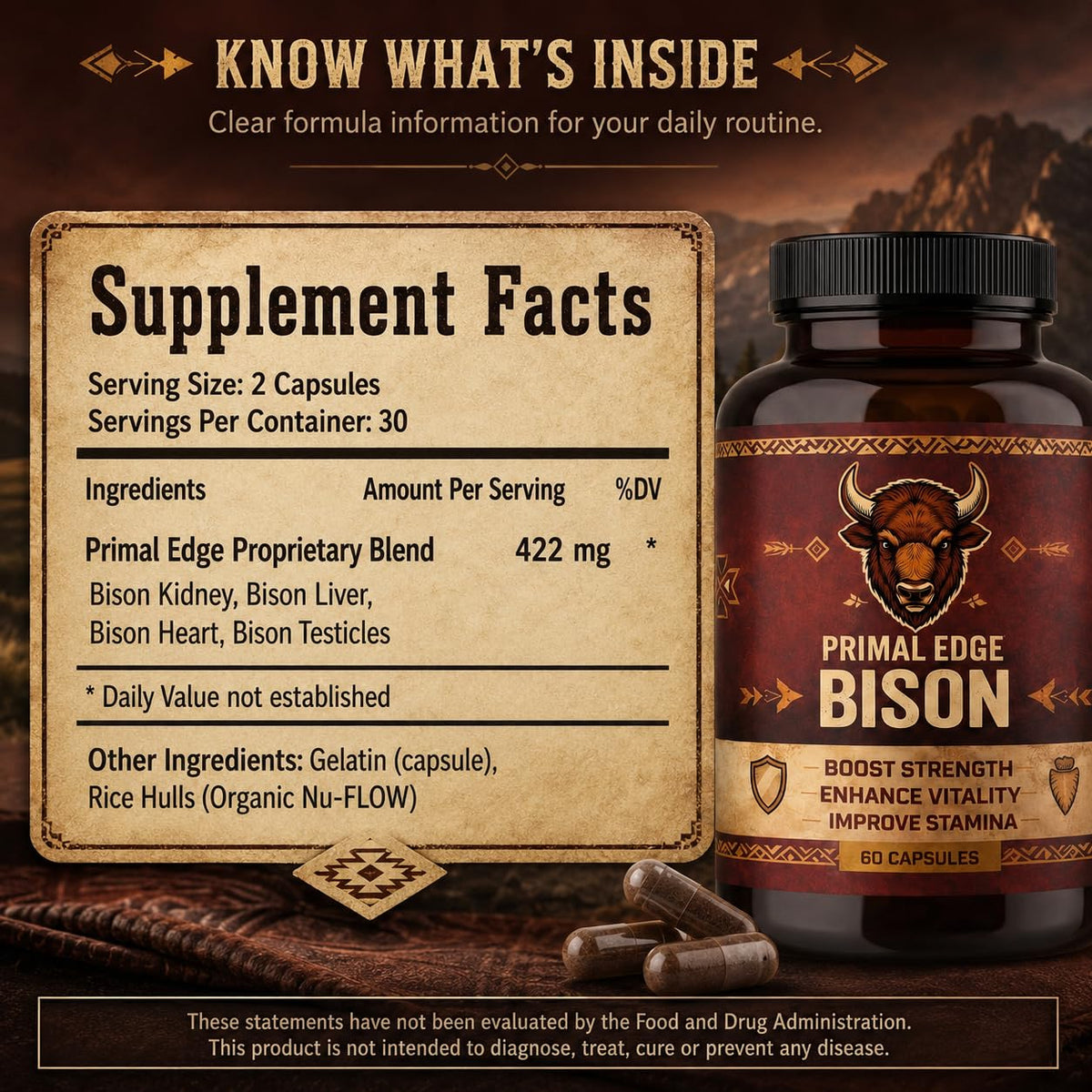 Emballage de Kymezol Primal Edge Bison 60 capsules