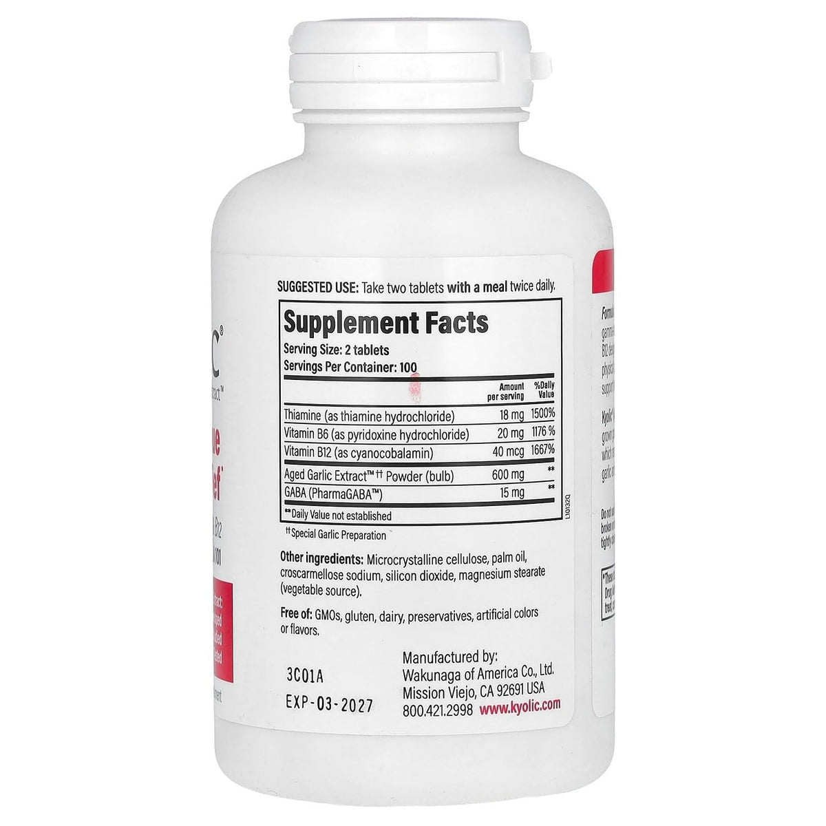 Emballage de Kyolic Aged Garlic Extract 200 comprimés