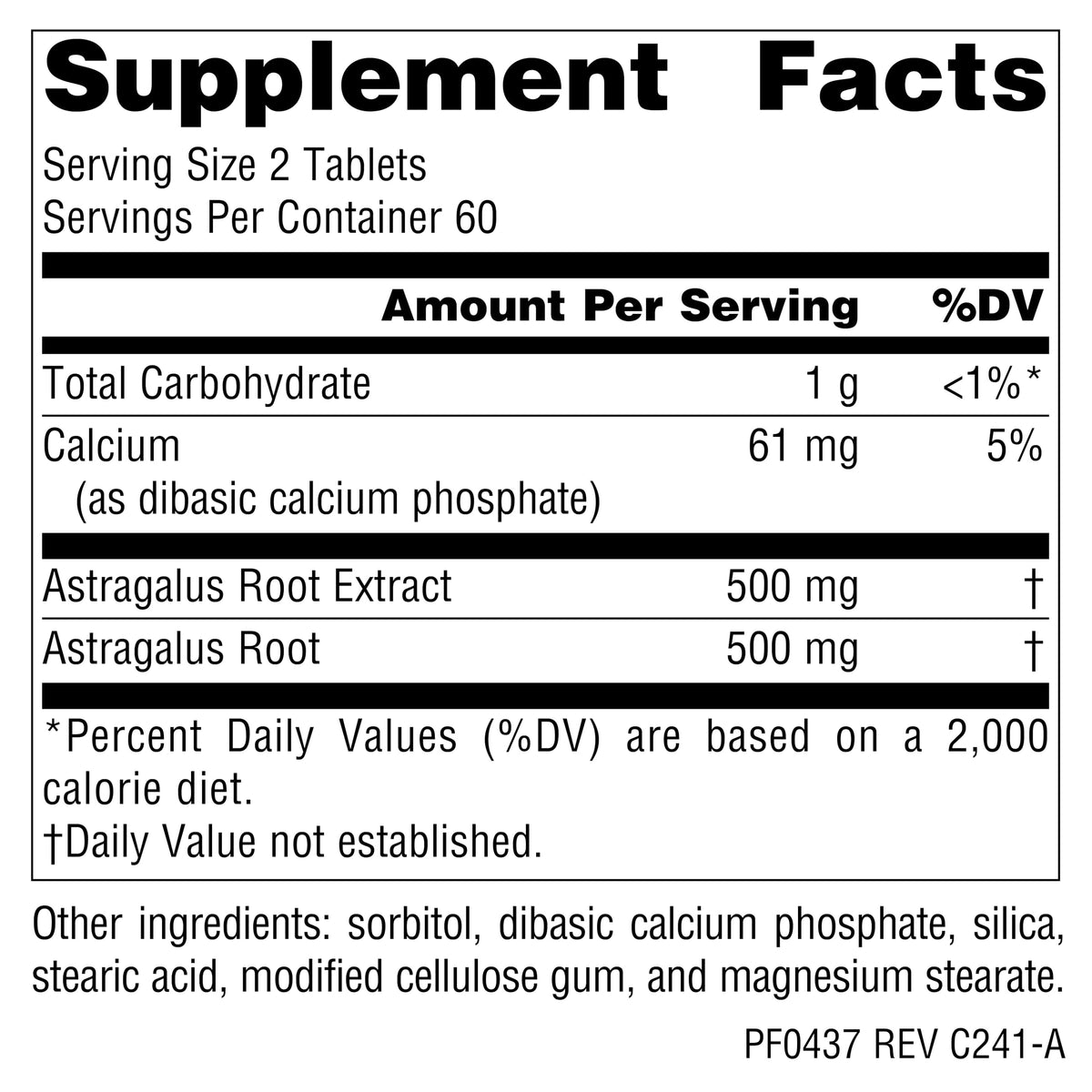 Emballage de l'Extrait d'Astragale Complet 500 mg - Planetary Herbals