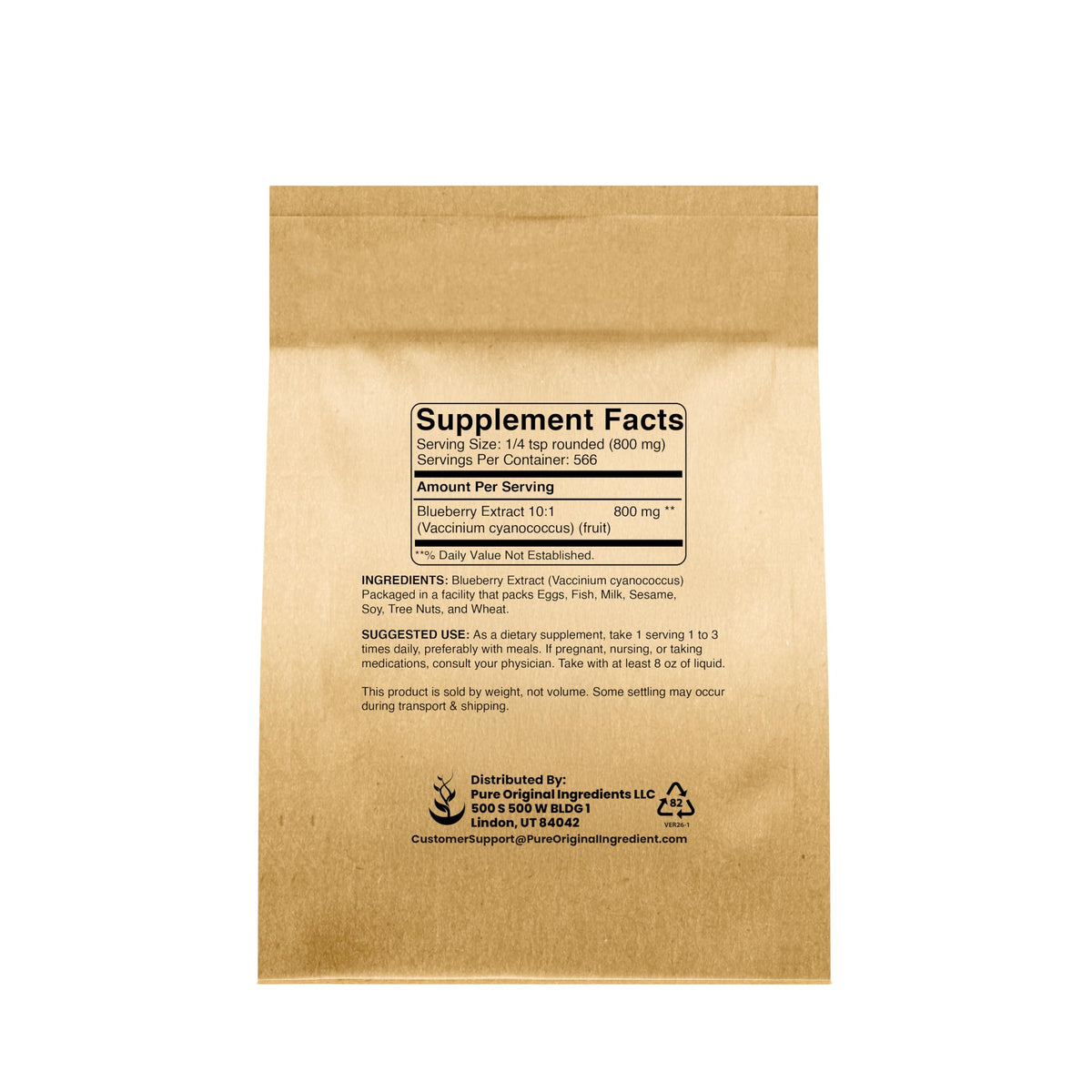 Emballage de l'Extrait de Myrtille PURE ORIGINAL INGREDIENTS 466g