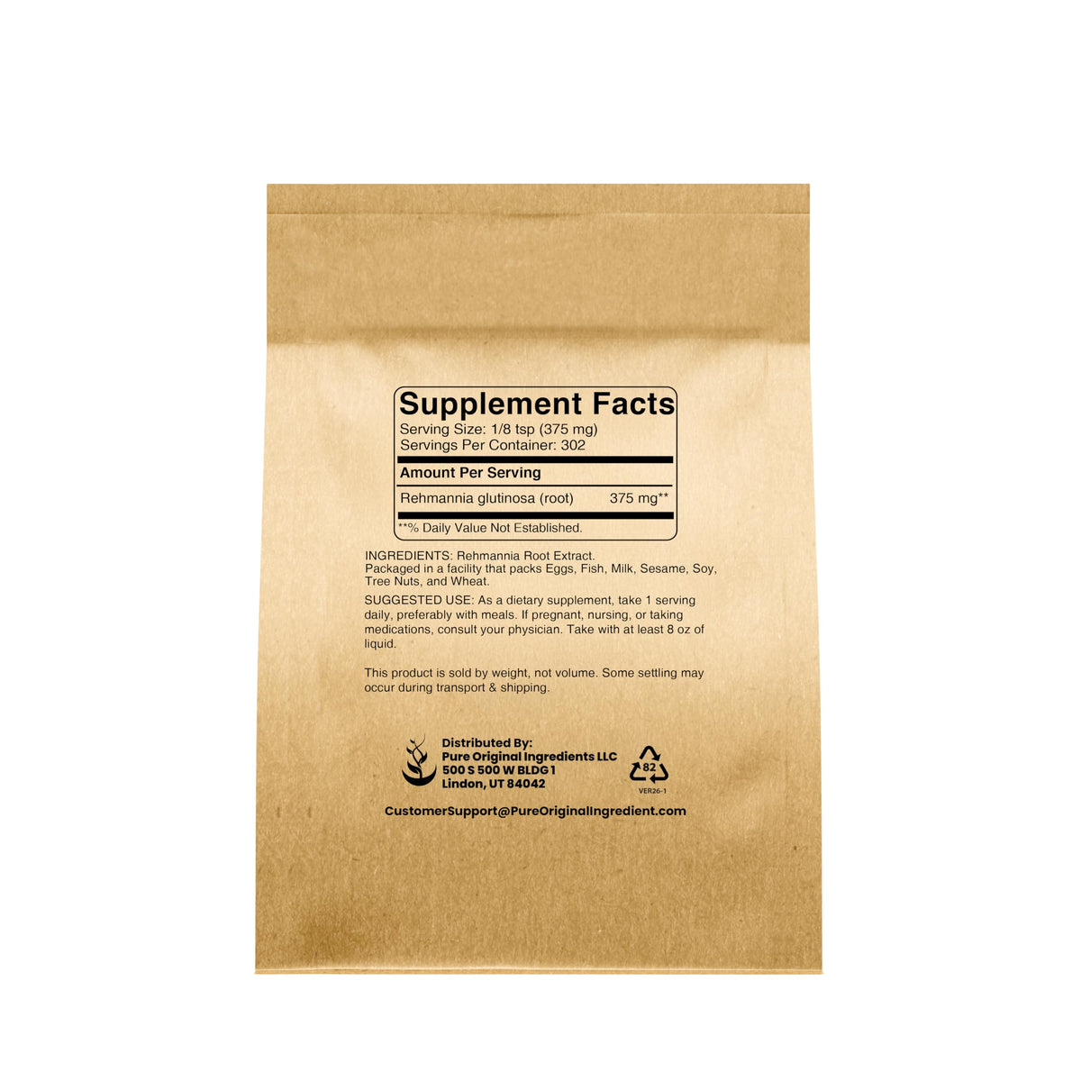Emballage de l'Extrait de Racine de Rehmannia PURE ORIGINAL INGREDIENTS