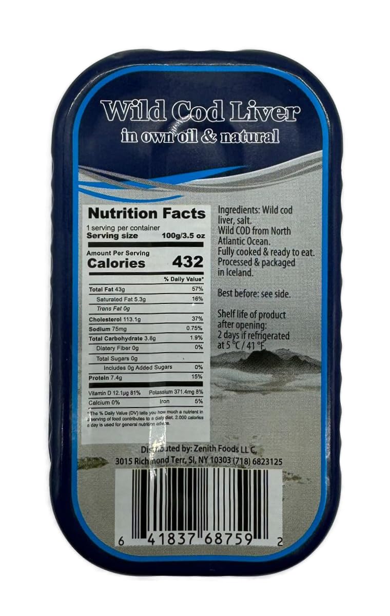 Emballage de l'Huile de Foie de Morue Sauvage Islandaise 115g