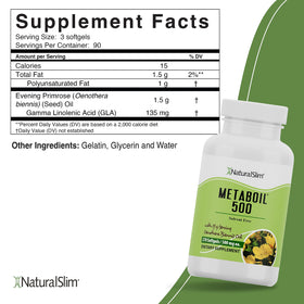 Emballage de l'Huile de Onagre NaturalSlim avec informations nutritionnelles