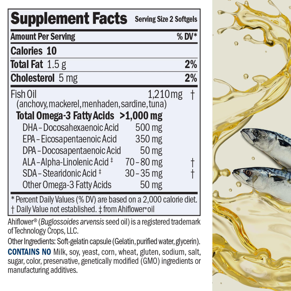 Emballage de l'huile de poisson Omega-3 Essentielle d'ANDREW LESSMAN avec informations nutritionnelles
