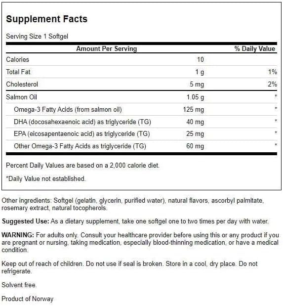Emballage de l'huile de saumon vierge Swanson 1050 mg