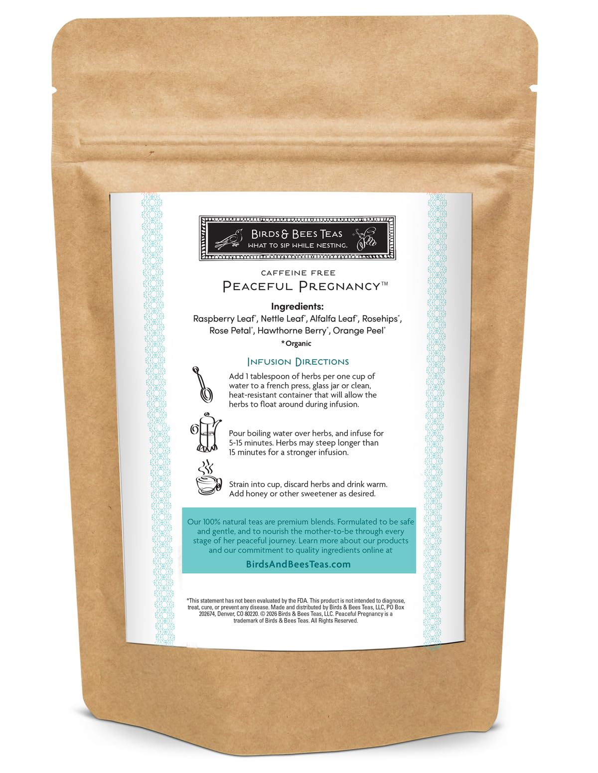 Emballage de l'infusion de grossesse apaisante BIRDS AND BEES TEAS