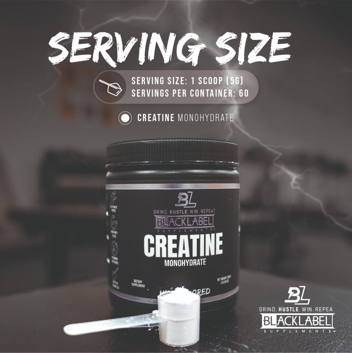 Emballage de la créatine monohydrate BLACKLABEL 372g sans saveur