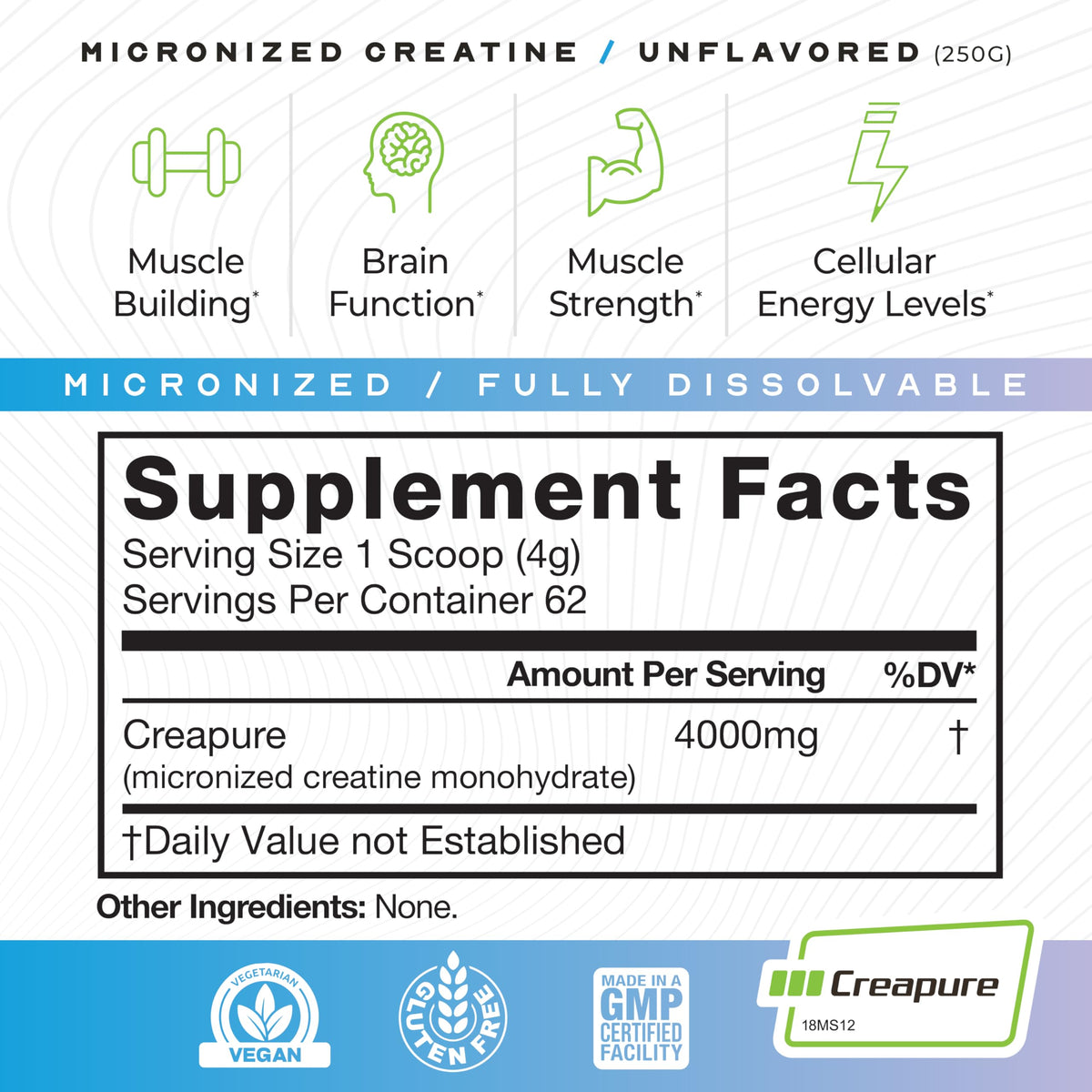 Emballage de la créatine monohydrate Muscle Feast
