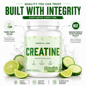 Emballage de la créatine monohydrate Primeval Labs avec étiquette