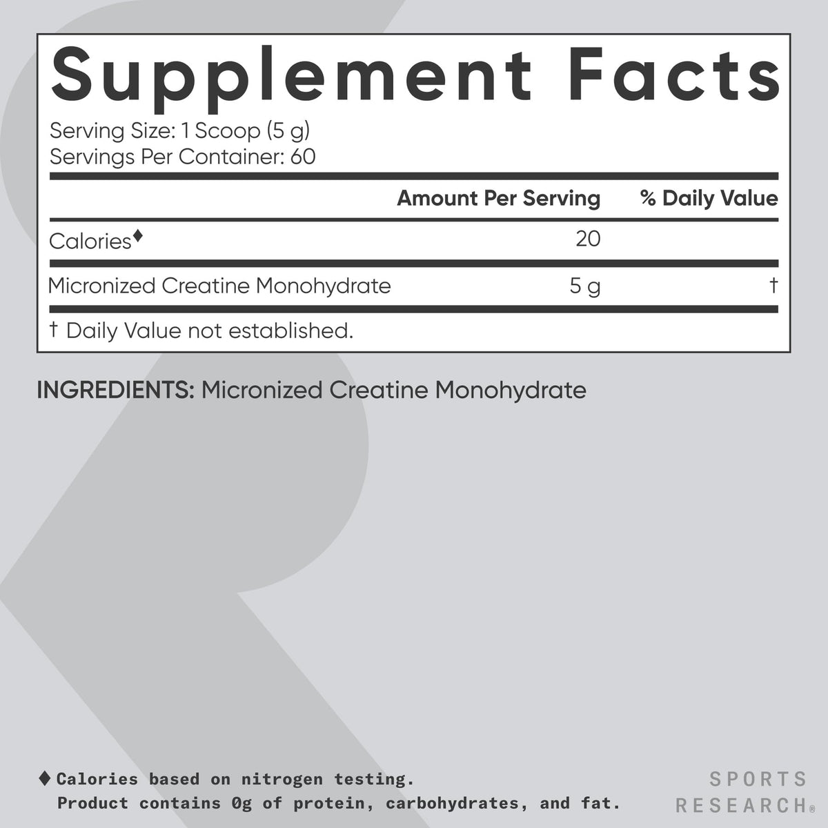 Emballage de la créatine monohydrate Sports Research 400g