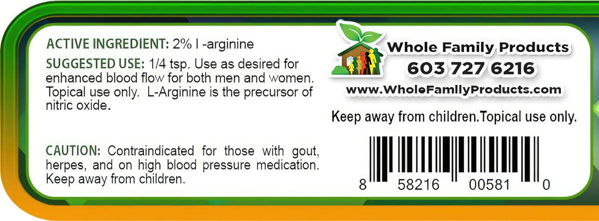 Emballage de la crème d'Arginine Whole Family Products