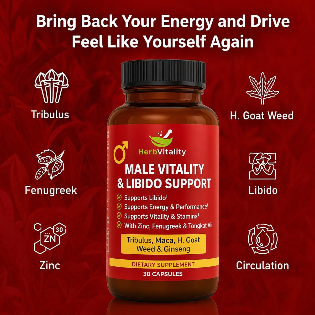 Emballage de la Formule de Vitalité Masculine Herb Vitality