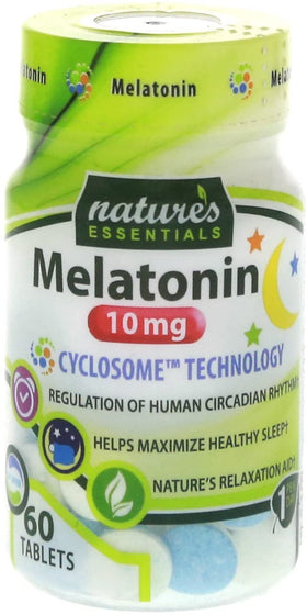 Emballage de la mélatonine NATURE'S ESSENTIALS 10mg 60 comprimés