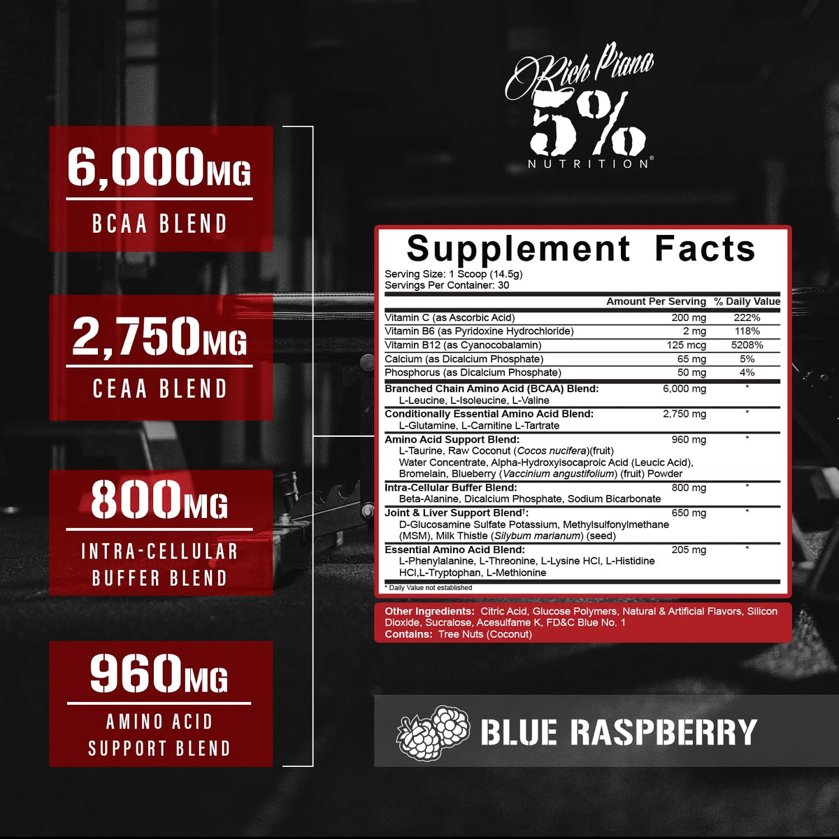 Emballage de la poudre BCAA AllDayYouMay de 5% Nutrition, vue arrière