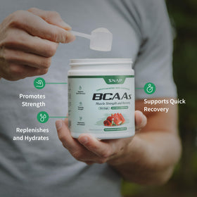 Emballage de la poudre BCAA Snap Supplements avec informations nutritionnelles