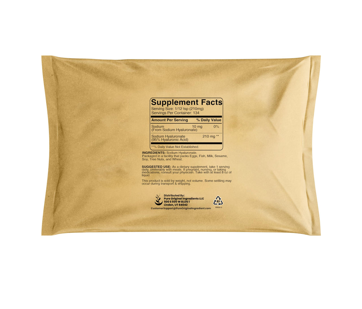 Emballage de la poudre d'acide hyaluronique PURE ORIGINAL INGREDIENTS