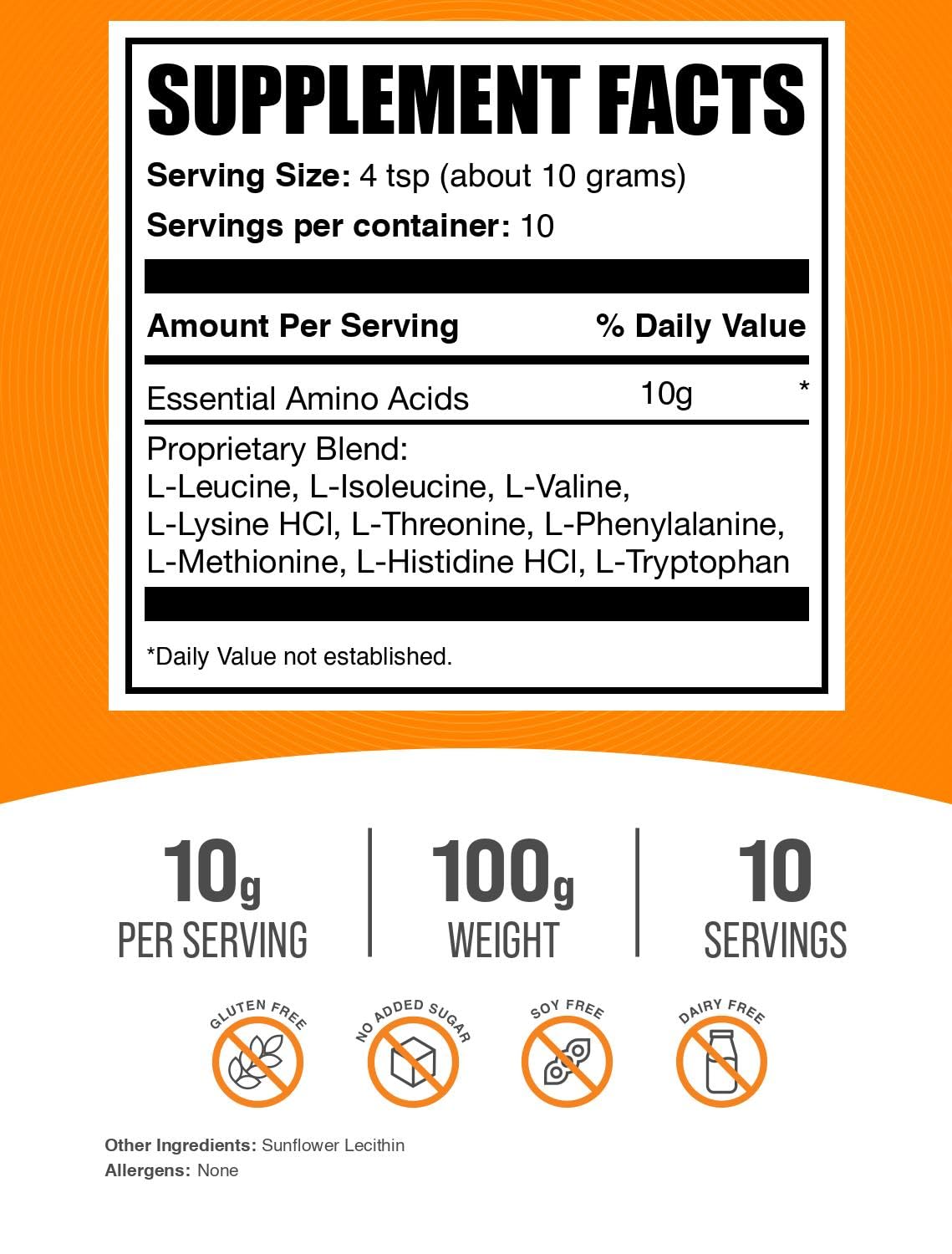 Emballage de la poudre d'acides aminés essentiels BulkSupplements