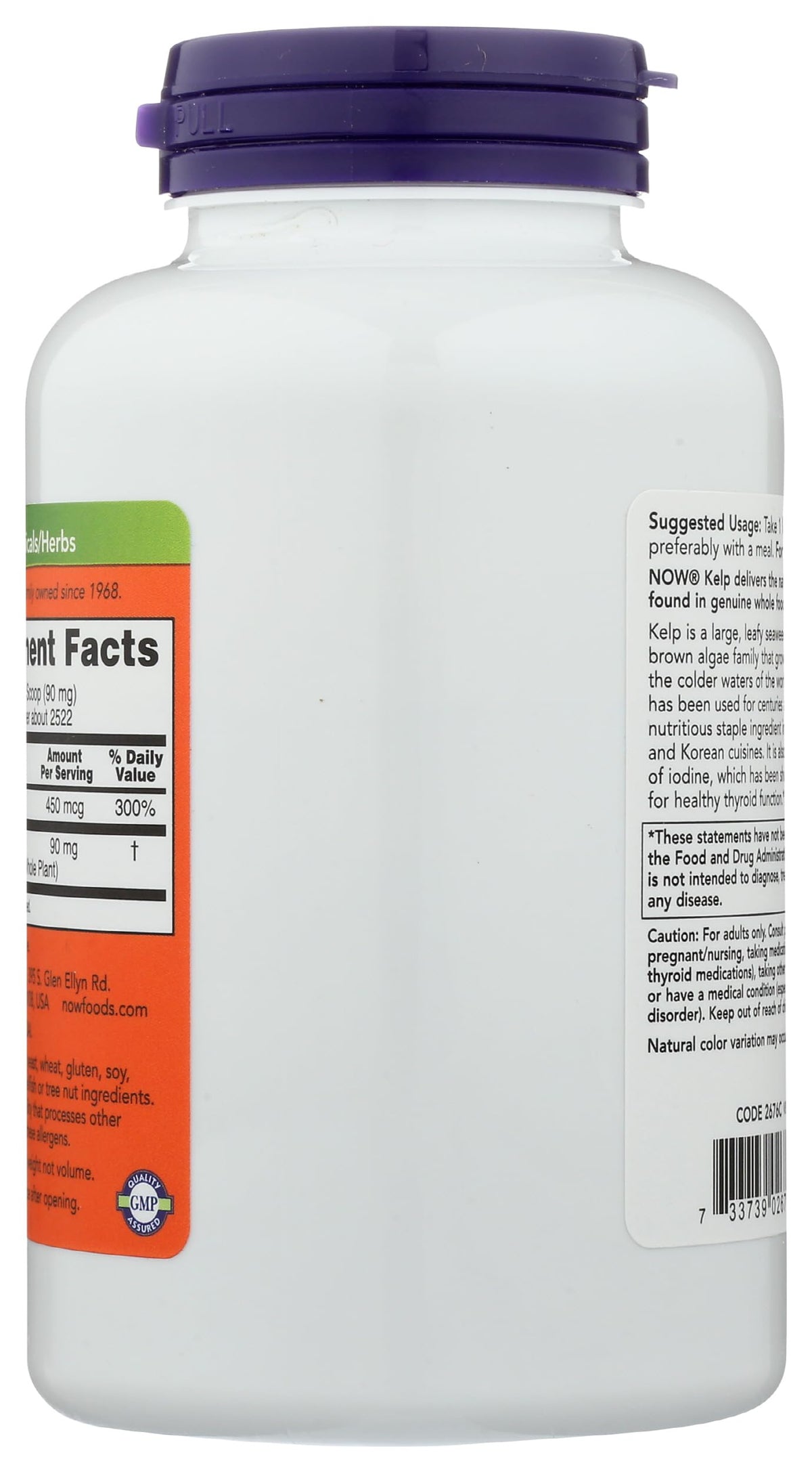 Emballage de la Poudre d'Algue Kelp Bio NOW Foods