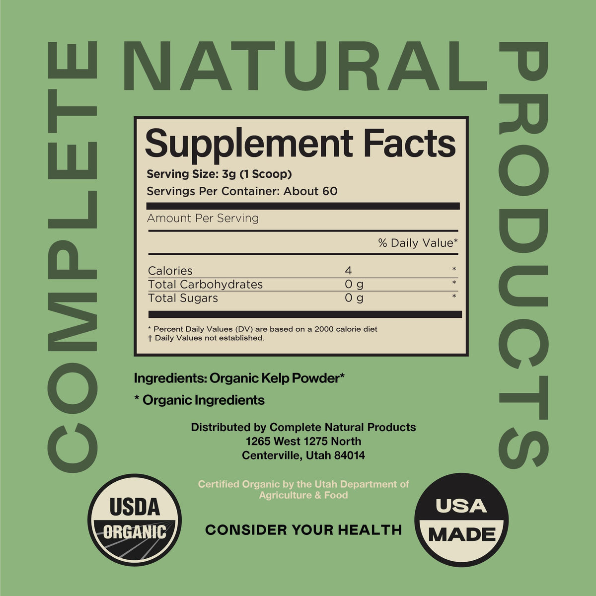 Emballage de la poudre d'algue marine bio Complete Natural Products