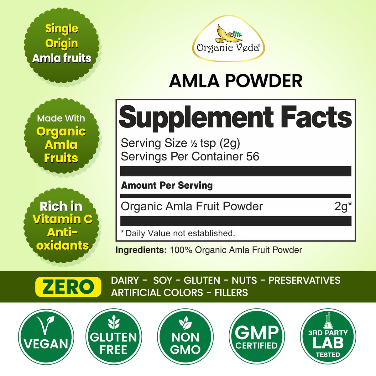Emballage de la poudre d'Amla Bio Organic Veda