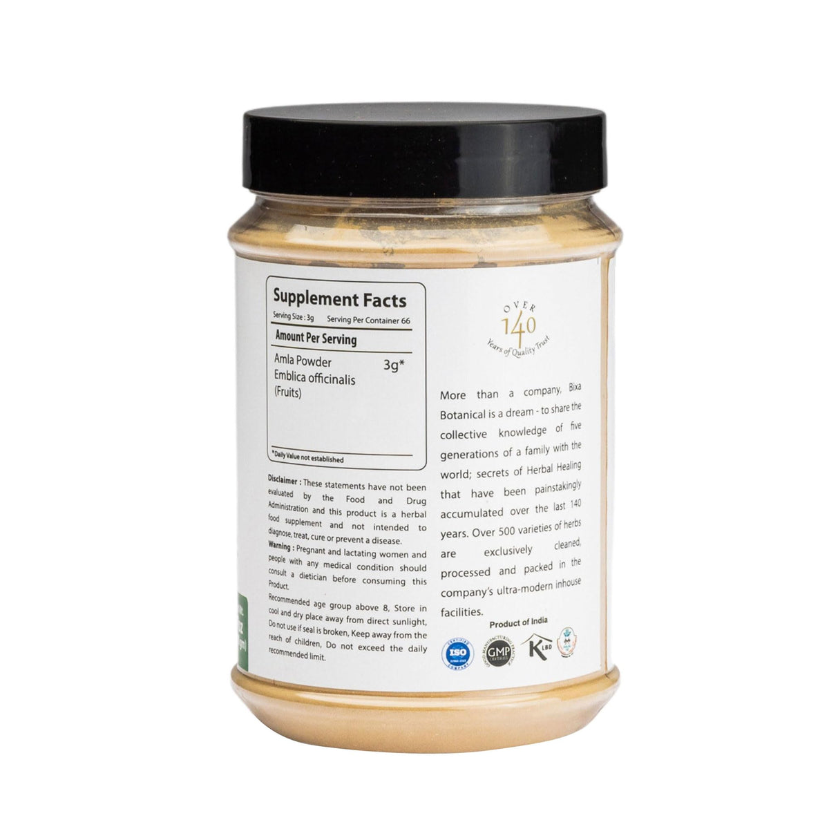 Emballage de la Poudre d'Amla Pure bixa BOTANICAL