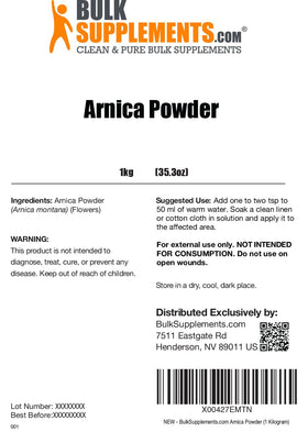 Emballage de la Poudre d'Arnica Montana BulkSupplements 1kg