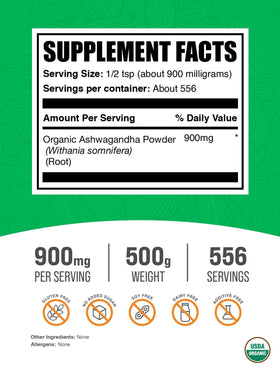 Emballage de la Poudre d'Ashwagandha Bio BulkSupplements