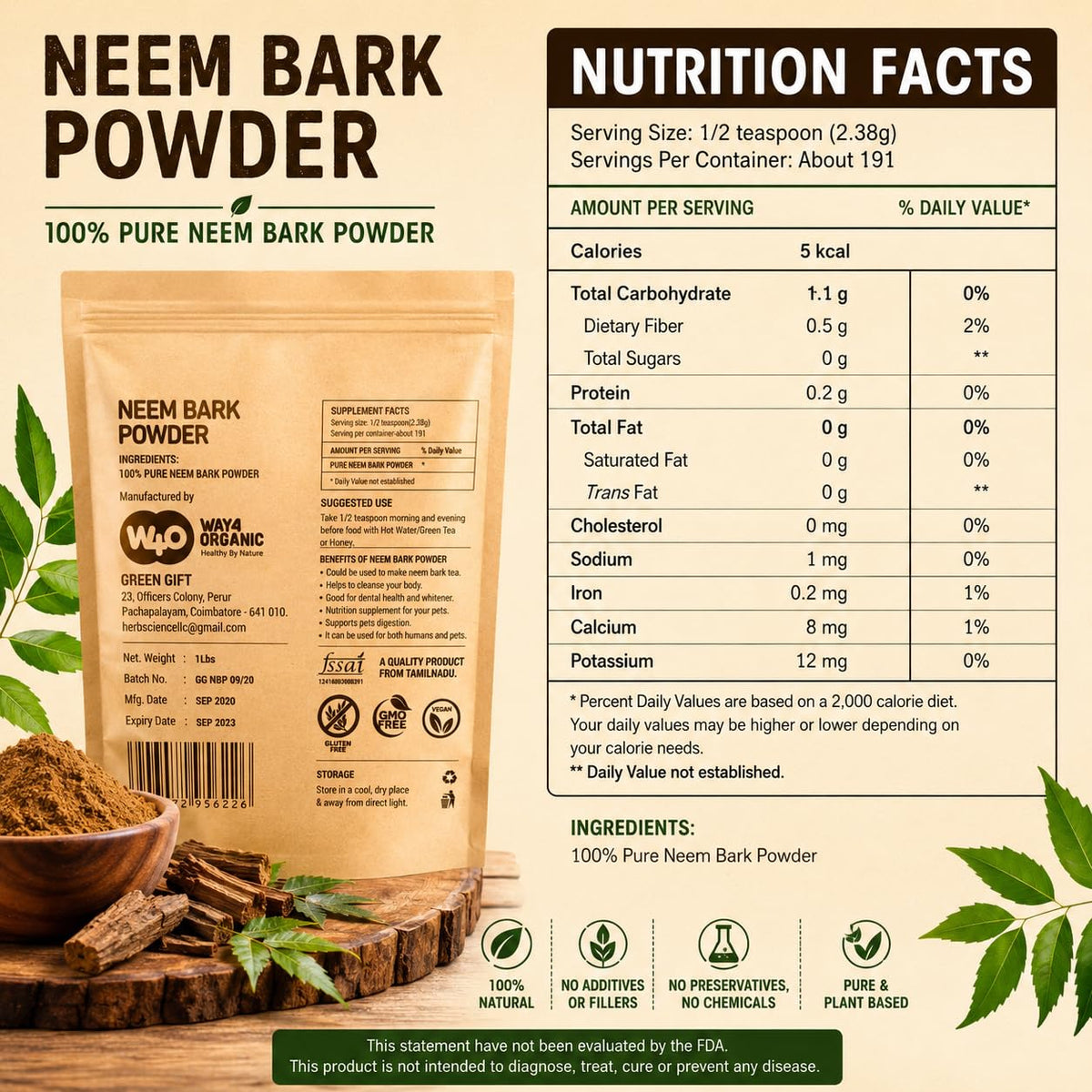 Emballage de la poudre d'écorce de neem WAY 4 ORGANIC