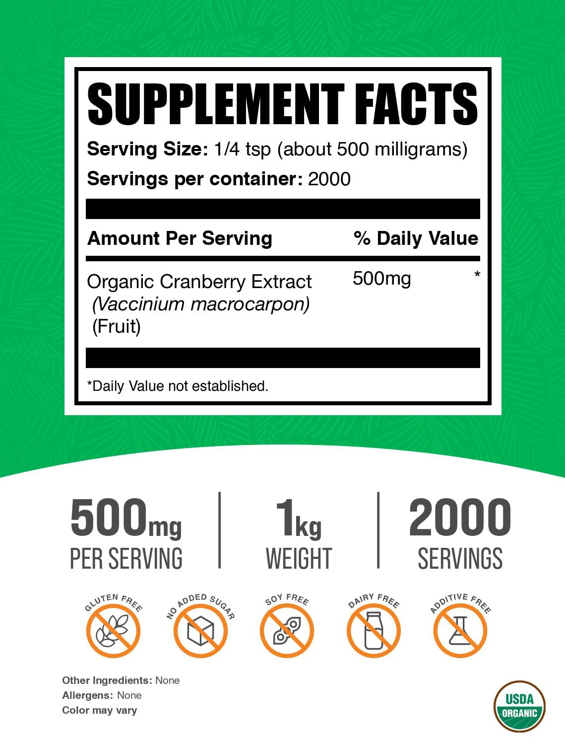 Emballage de la poudre d'extrait de canneberge BulkSupplements