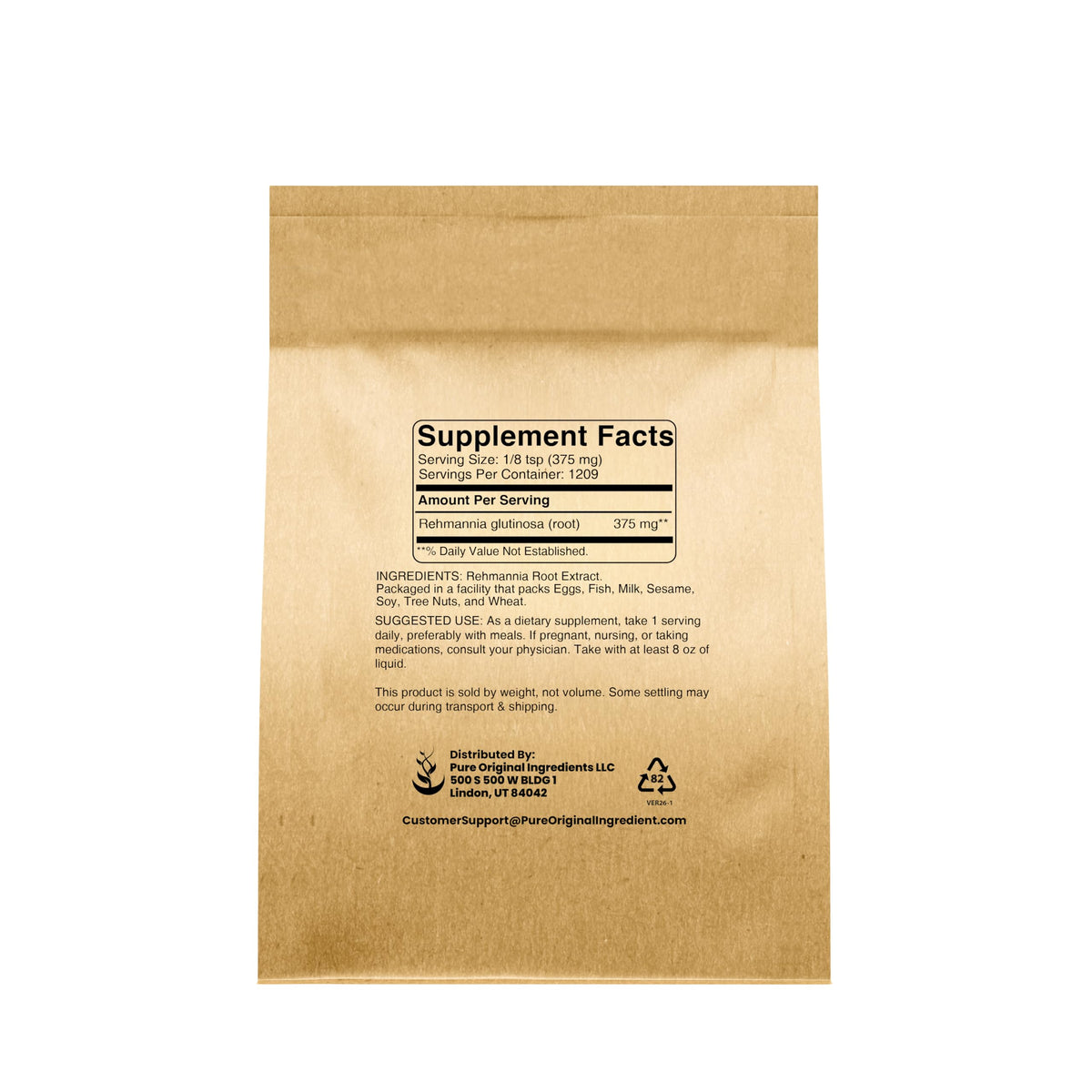 Emballage de la poudre d'extrait de racine de rehmannia PURE ORIGINAL INGREDIENTS