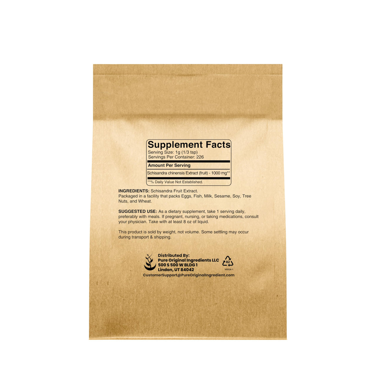 Emballage de la poudre d'extrait de schisandra PURE ORIGINAL INGREDIENTS