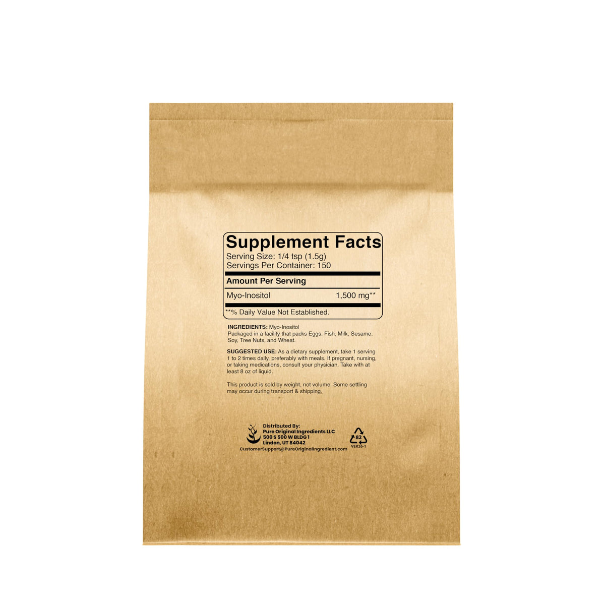 Emballage de la poudre d'Inositol 277g PURE ORIGINAL INGREDIENTS